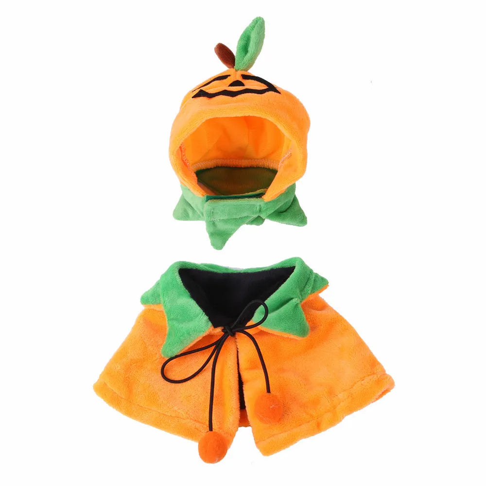 Orange pumpkin Halloween cloak for a dog, made from soft plush fabric.