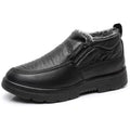 Men's black winter slip-on shoes with fleece lining and a non-slip rubber sole