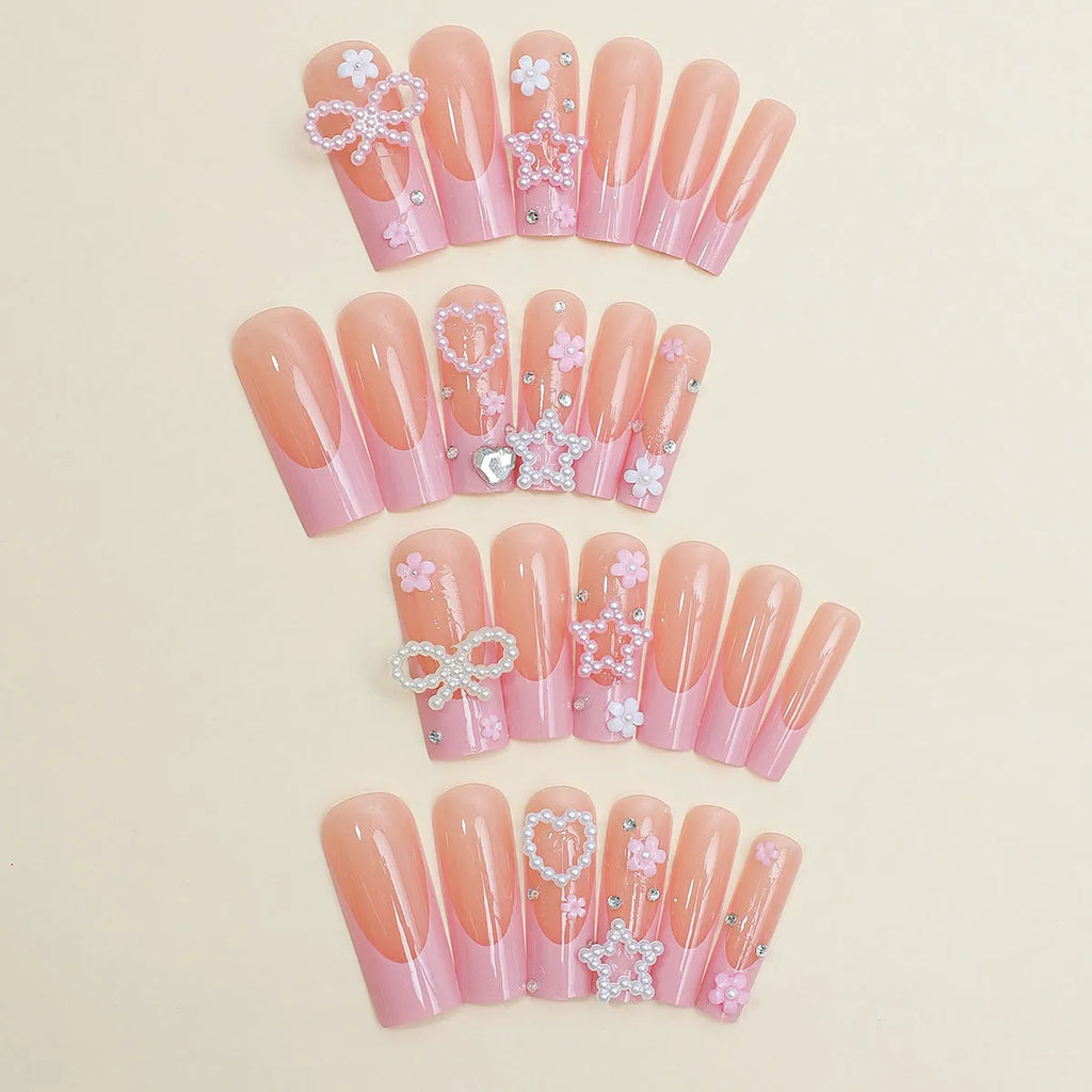 Super long water pipe French spot drill bow decorative nail set in light green colour XB-70-48