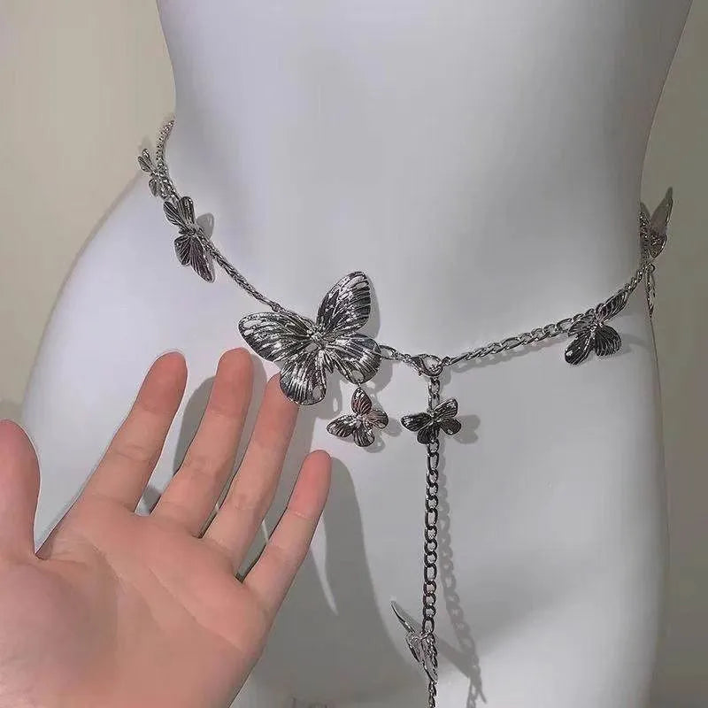 Gold butterfly waist chain jewellery for women with 104cm length retro design
