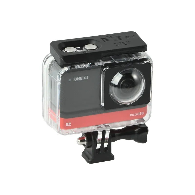 Transparent waterproof case for Insta360 One RS panoramic camera with dimensions 9x8x4.5cm