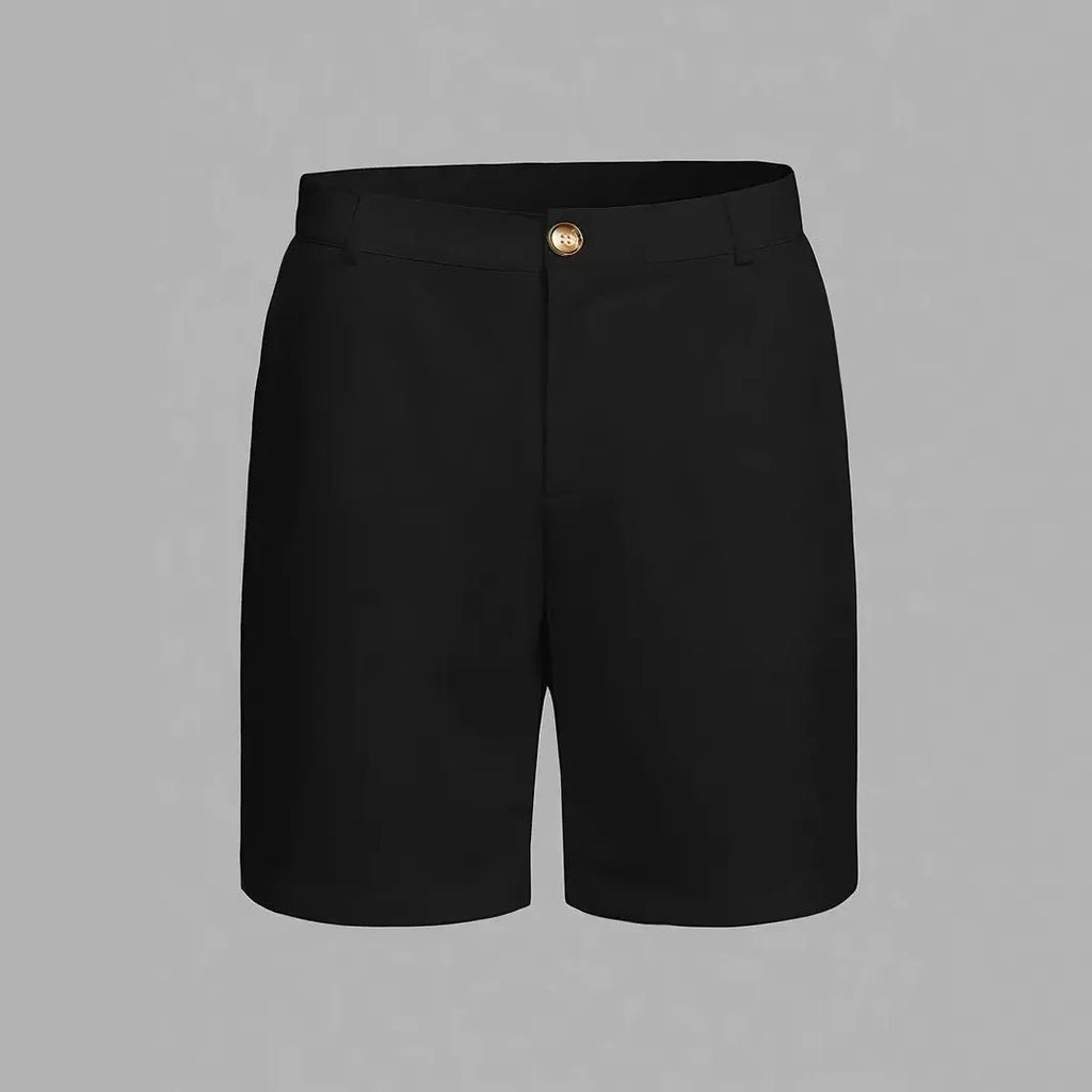 Men's cotton blend straight-leg sports shorts in black with micro-elastic waistband