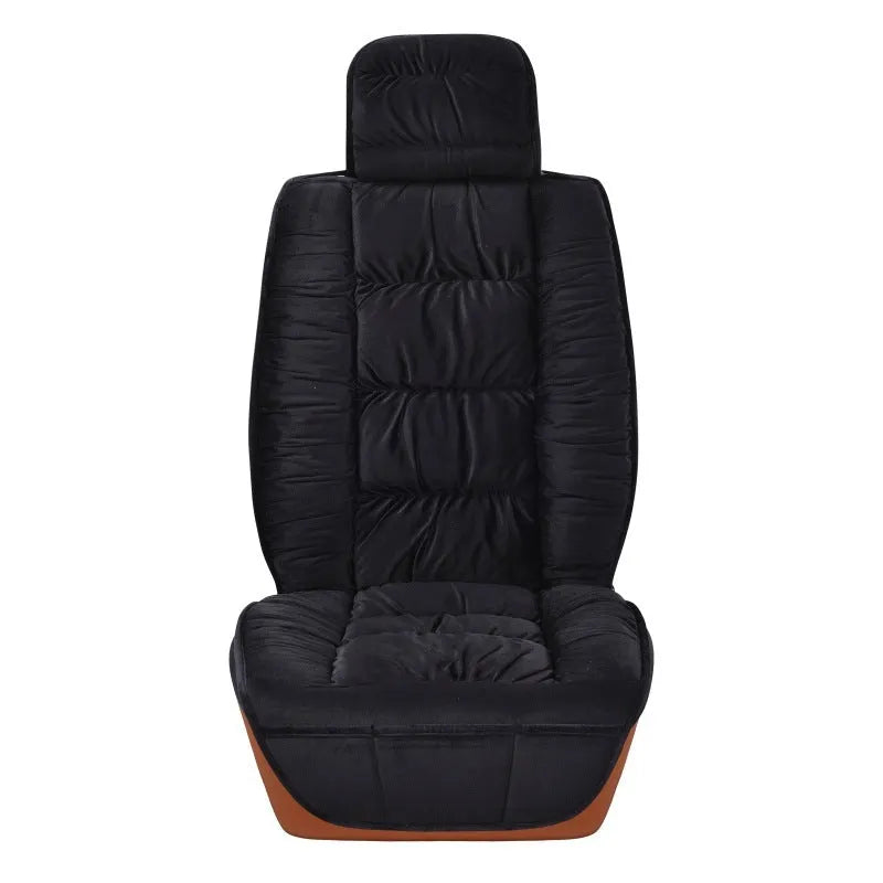 Winter plush car seat cushion with wool cotton filling shown in grey and black colour options
