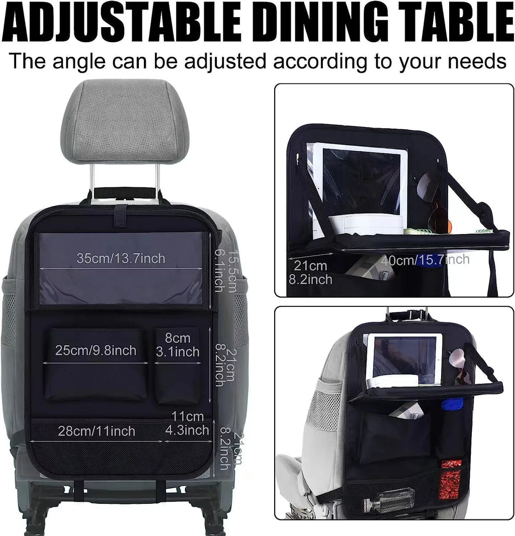 Black Oxford cloth car seat back buggy bag hanging behind vehicle headrest with 42x30cm storage capacity