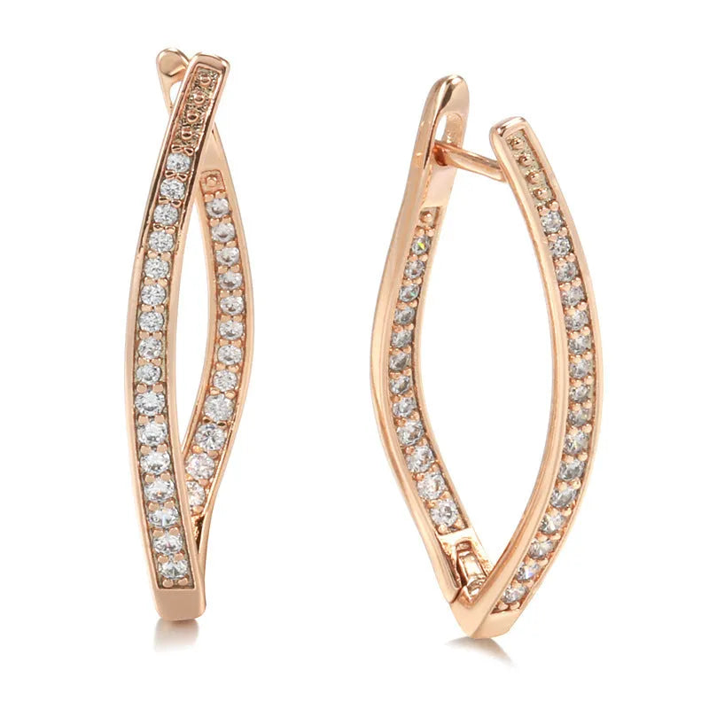 Geometric copper drop earrings with zircon detail in colour H0493, showing ins style design
