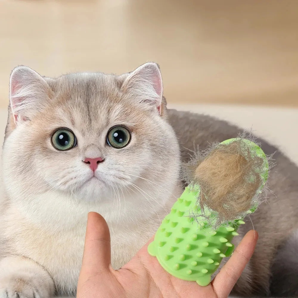 Silicone pet grooming comb with adjustable strap mounted on table leg for cats and dogs