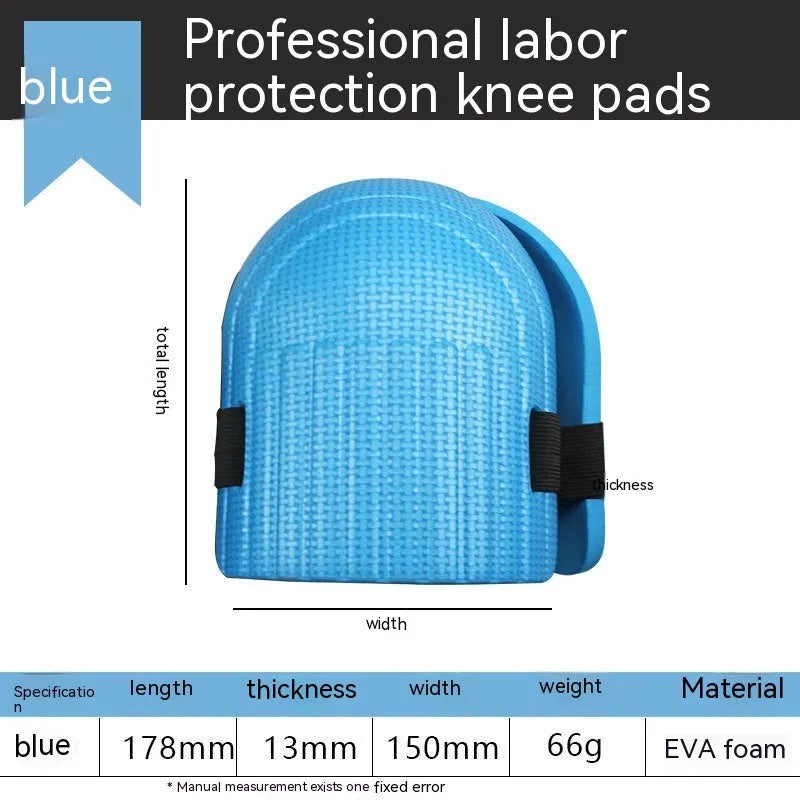 Pair of EVA foam kneepads in blue with 11mm thick cushioning for construction and DIY work.