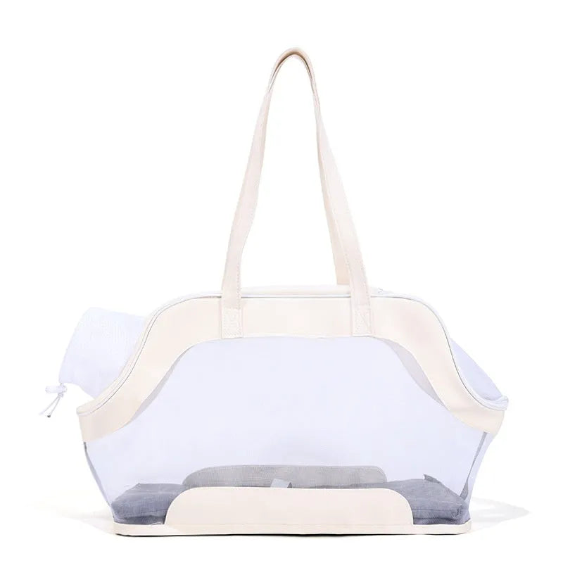 Leather cat carrying bag for outings with 25-litre capacity in a choice of solid colours.