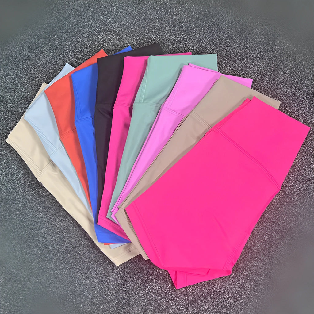 Ladies high-waist yoga shorts in nylon fabric, shown in pink litchi colour