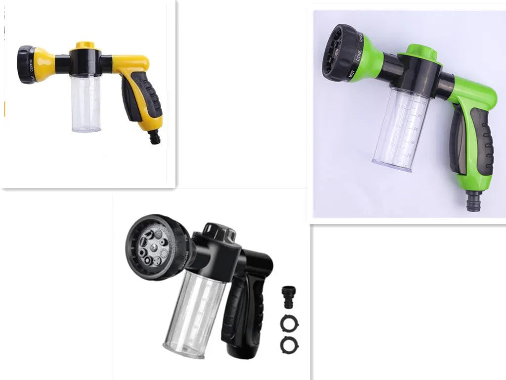 Green high pressure foam spray gun with adjustable nozzle for car washing and garden cleaning