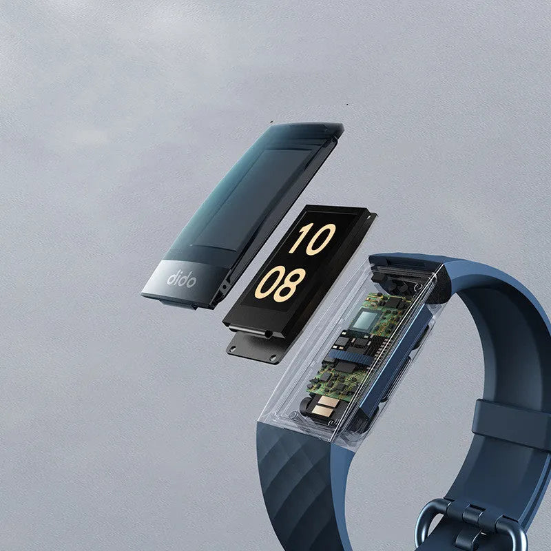 Black smart watch with ECG, blood pressure, and blood oxygen monitoring on a wrist.