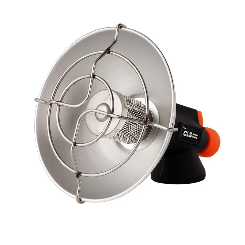Black and orange mini portable heating stove with stainless steel body and automatic press ignition for camping