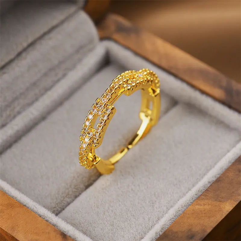 Korean geometric open ring in gold colour with electroplated finish on copper