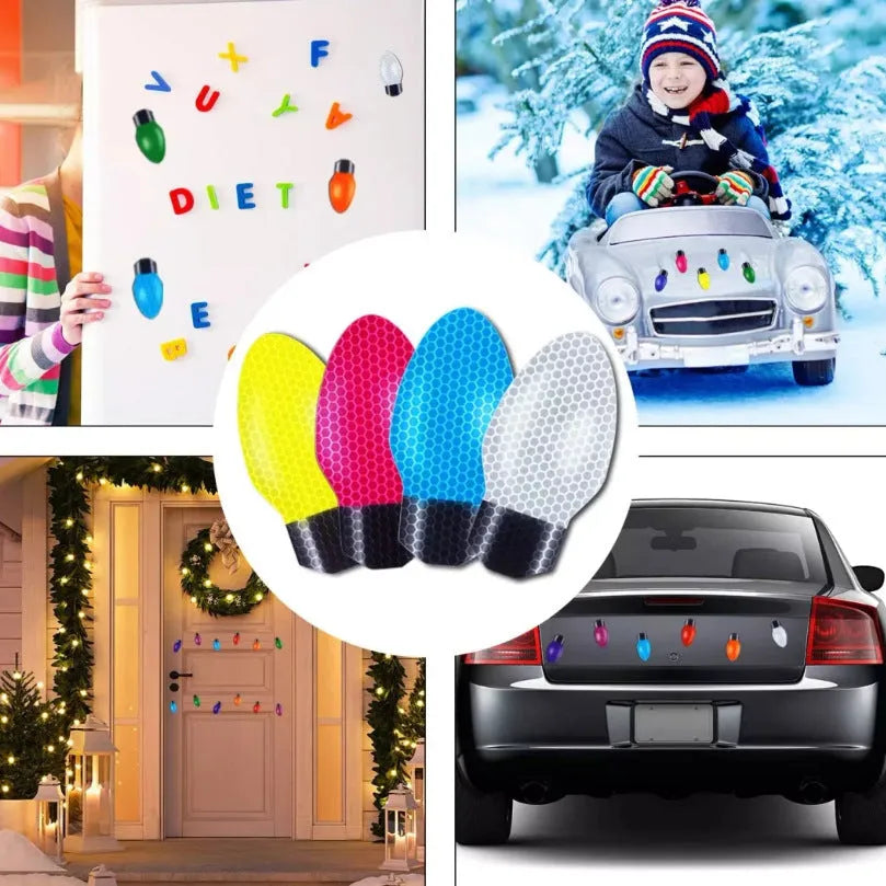 Christmas magnetic reflective bulb set showing white honeycomb bulbs and magnetic wires for car decoration
