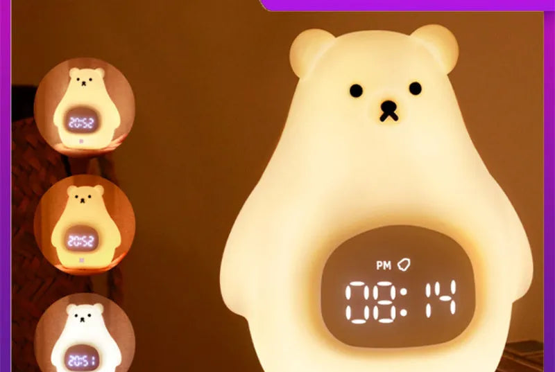 Big white bear shaped silicone night light with remote control on a table.