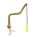 Green snake cat teasing stick toy with feather teaser on 140 cm pole