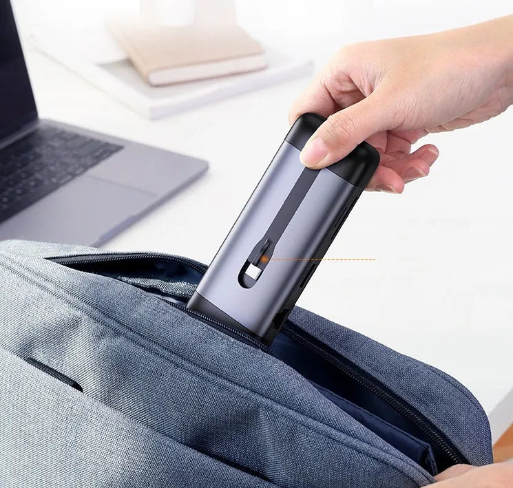 USB C docking station expansion hub with multiple ports including HDMI, USB 3.0, and a 9cm attached cable