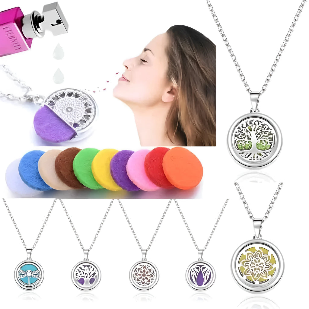 Round zinc alloy pendant diffuser necklace with snake bones chain and small insert pendant in 17, 20 or 23 style
