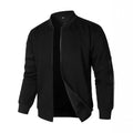 Men's loose fit knitted jacket in black, blue, or grey with long sleeves and edging detail.