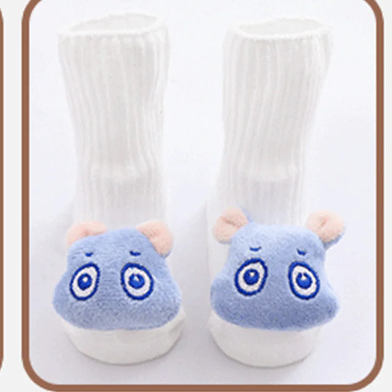 Cotton baby floor socks in animal and bow patterns for infants 0-3 years