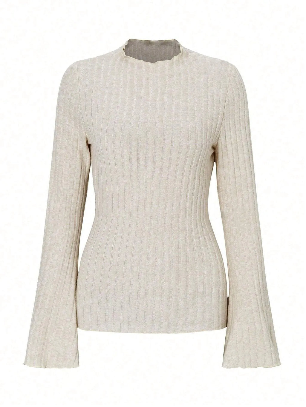Black slim fit long sleeve polyester top with round neck and lantern sleeves on a hanger