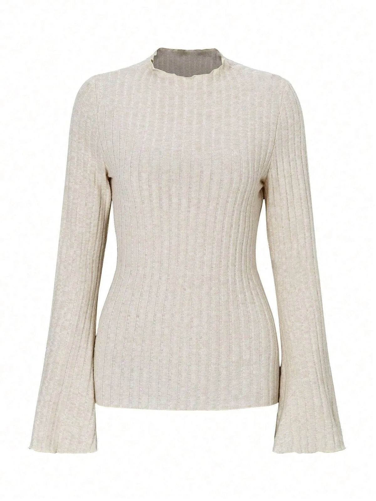 Black slim fit long sleeve polyester top with round neck and lantern sleeves on a hanger