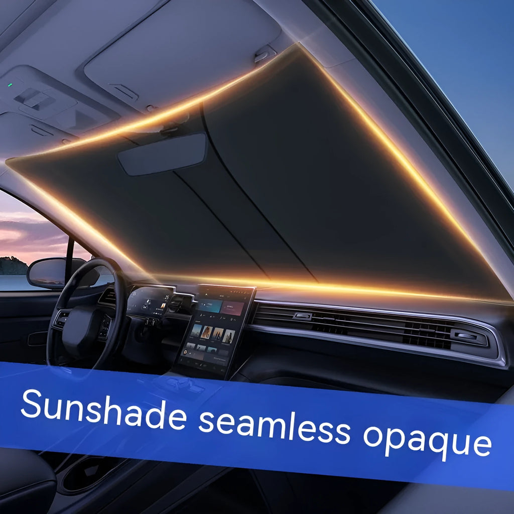 Titanium silver car sun shield with double ring design for windscreen protection