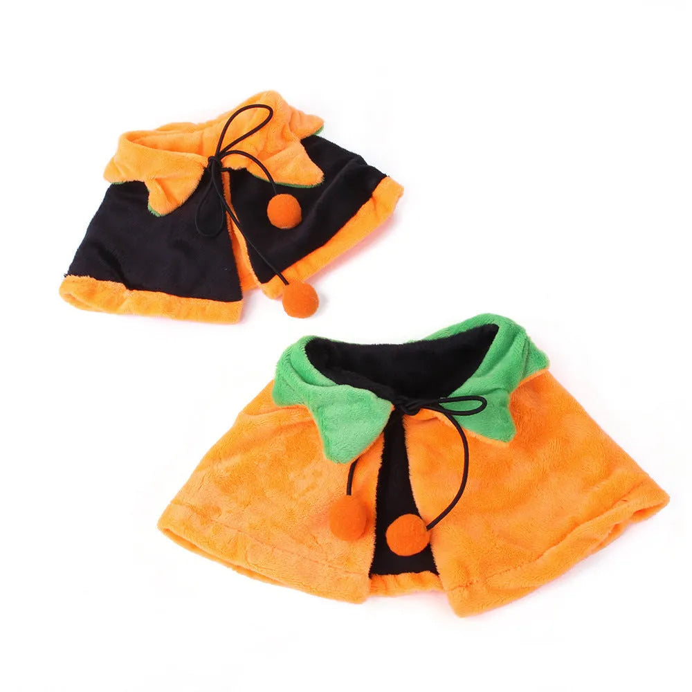 Orange pumpkin Halloween cloak for a dog, made from soft plush fabric.