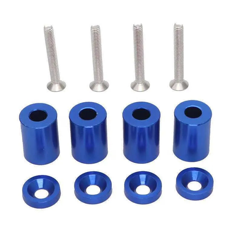 Aluminium car engine cover pad height spacer kit with screws, nuts, washers in red, blue, black colours