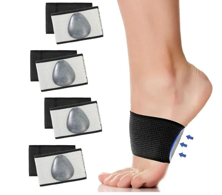 Elastic arch support foot pad in heart style and ordinary style on a neutral background.
