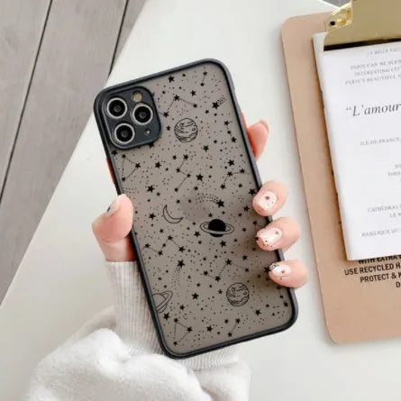 Clear transparent iPhone case showing phone design through TPU material