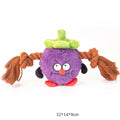 Green and purple plush rope knot dog toy with bite-resistant design for tug-of-war and tooth cleaning