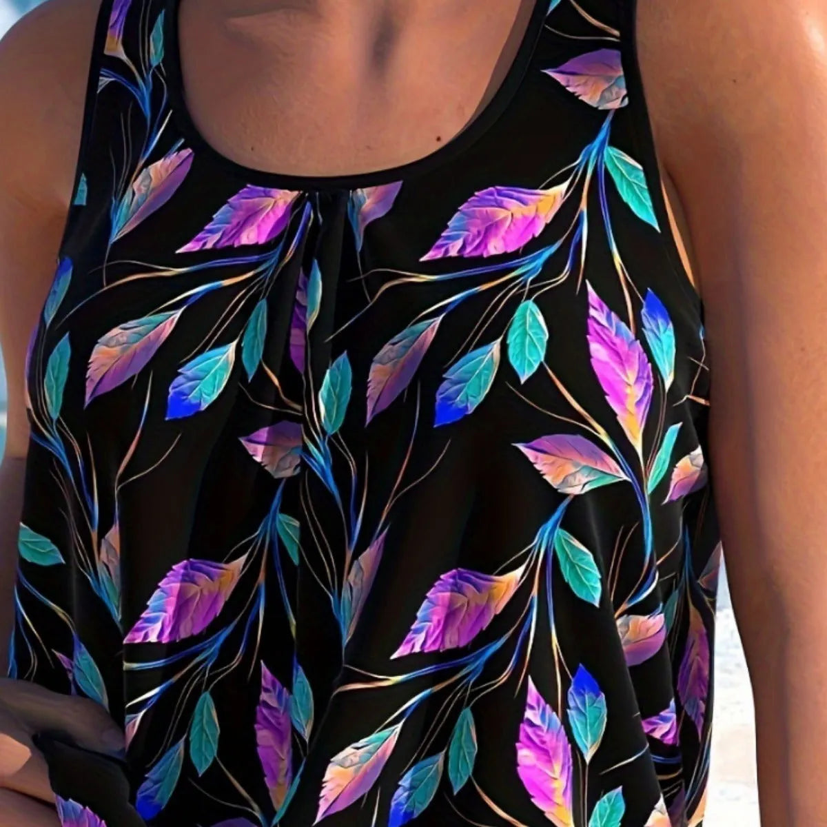 Women's split leaf design swimsuit with matching shorts in pure colour
