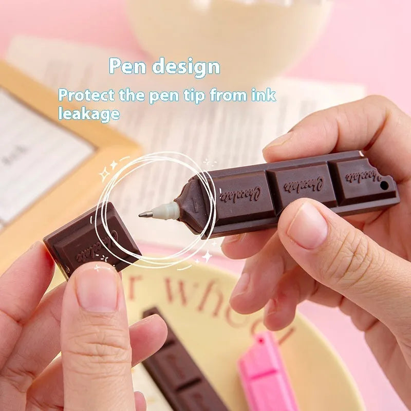 Chocolate cartoon simulation ballpoint pen with 0.5mm bullet tip in plastic body.