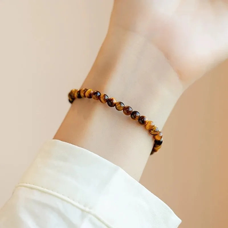 Handmade Tigereye stone bracelet with geometric round beads in New Chinese style.