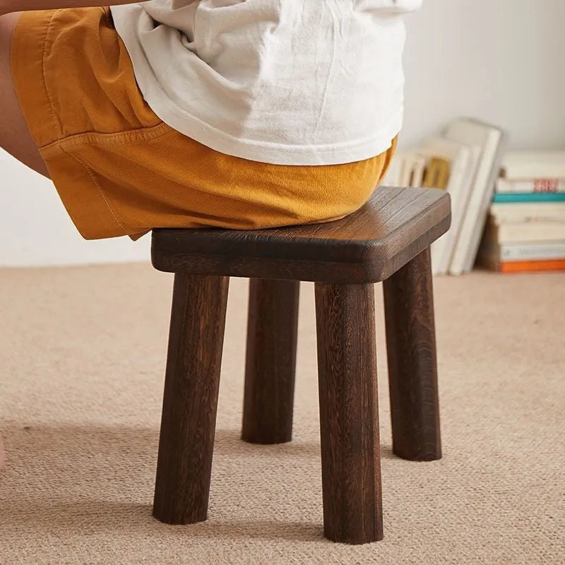 Distressed finish wooden changing stool with bracket structure for living room use