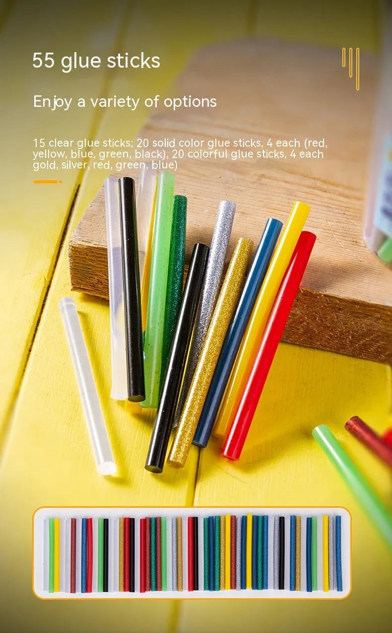 Transparent hot melt glue sticks, 7mm diameter, 55-piece set in packaging