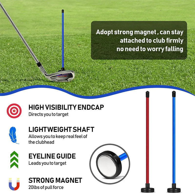 Red magnetic direction baseball bar golf alignment swing trainer on practice mat