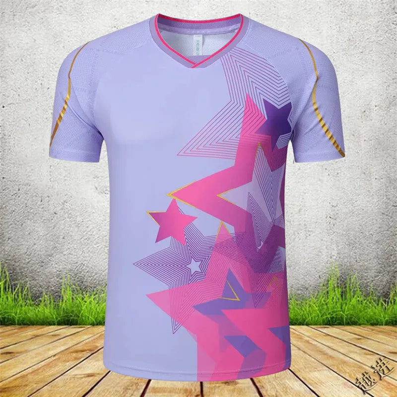 Unisex blue and black polyester badminton sportswear set with short sleeves and full-length trousers