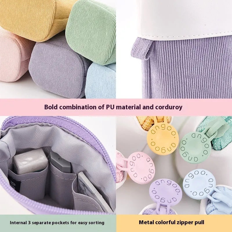 Korean style corduroy telescopic stationery case in multiple colour options with drop-down design