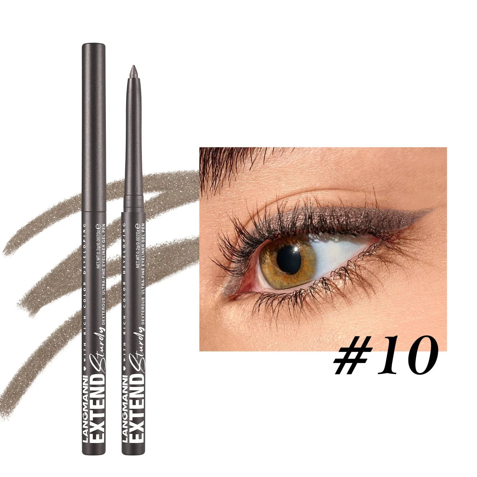 12 colourful gel glitter eyeliner pencils set showing matte metallic and pearl finishes