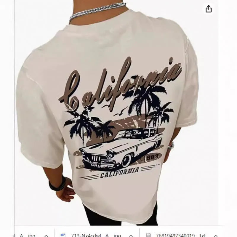Men's short-sleeved printed t-shirt with digital pattern on polyester fabric