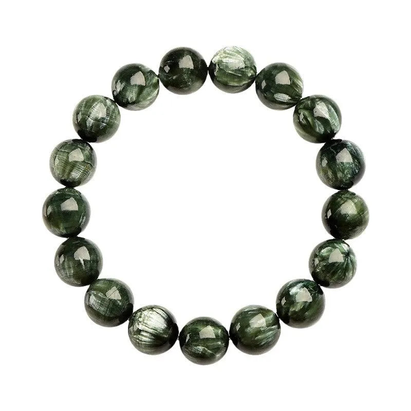 Natural green dragon crystal bracelet with 8-9mm geometric beads and ruyi design