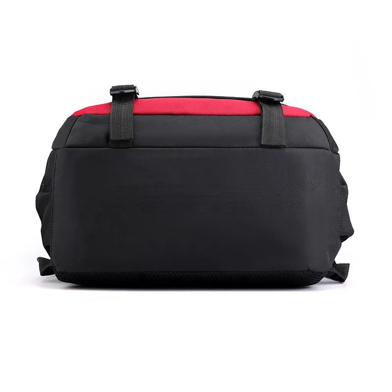Waterproof nylon school backpack in grey with airpillow straps and contrast stitching.