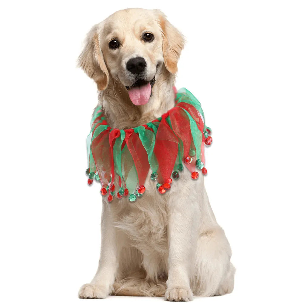 Tie-dye cloth dog collar in green, blue, and festive Christmas Halloween colourful patterns