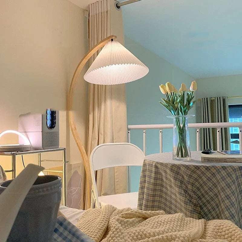 Retro vertical table lamp with log white lampshade and three-colour variable light function