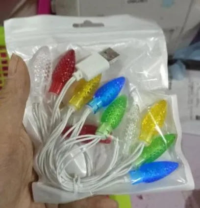 Green Christmas LED USB charging cable with 10 flashing lights for device charging and room decoration