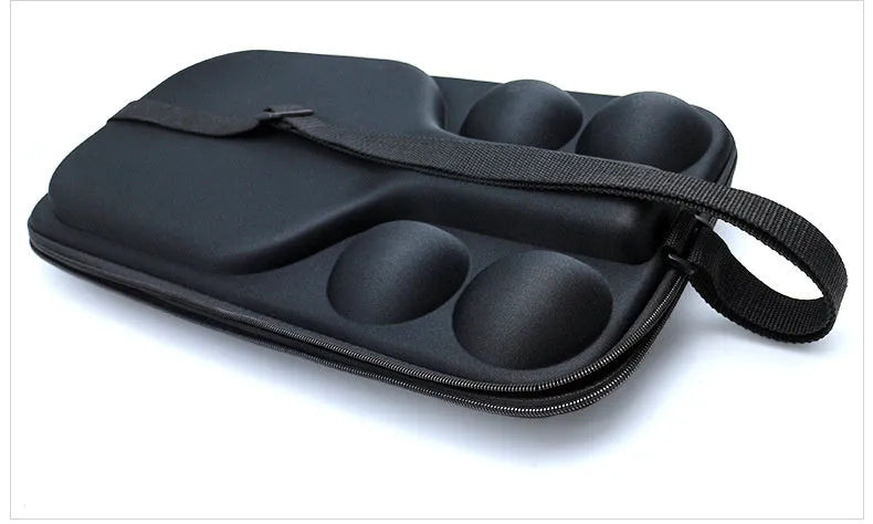 Black EVA pickleball shoulder bag holding one paddle and four balls with dual straps.