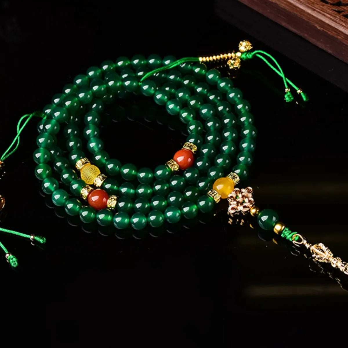 Brazilian natural green agate multi-circle unisex bracelet showing stone beads in handcrafted design