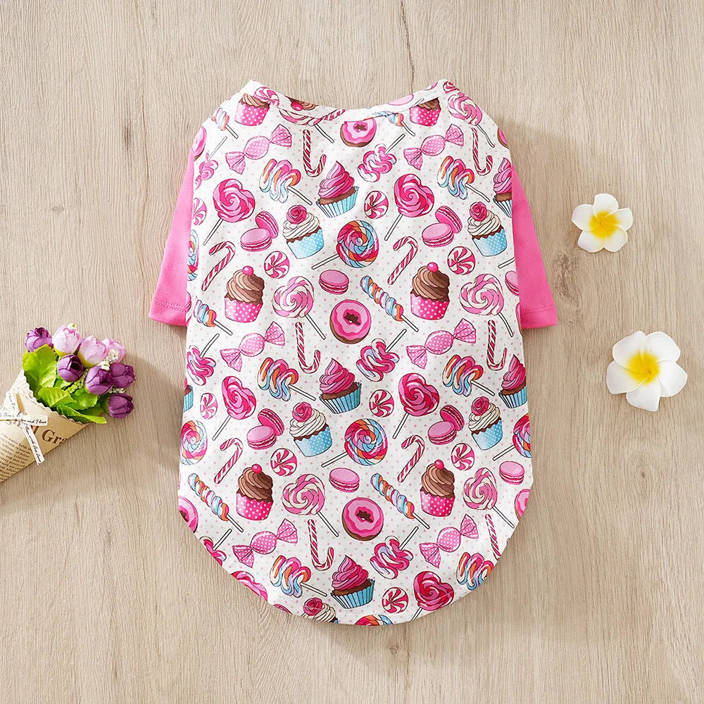 Printed casual polyester t-shirt for a small dog, showing one of six available colour designs.